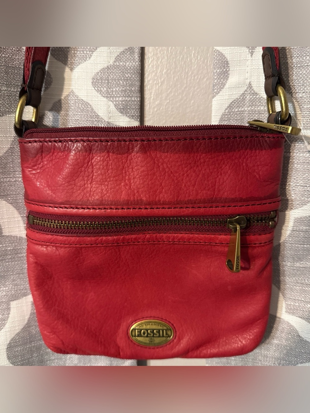 Vintage Fossil Red Leather Explorer Mini Bag Crossbody Purse